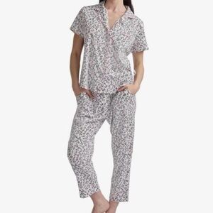 Karen Neuburger Women's Notch Collar 2-Piece Slim Leg Pajama Set Small leopard